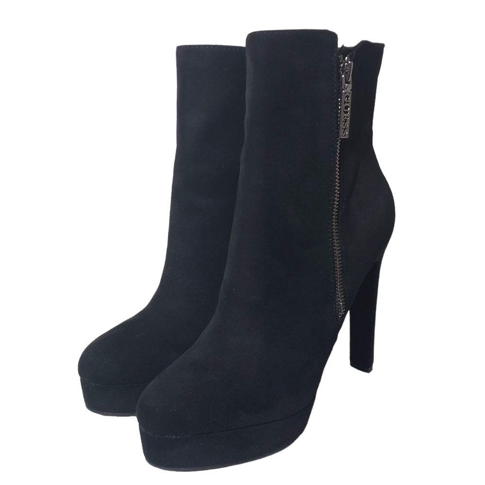 Guess Dejah Black Faux Suede Zip Platform Ankle Booties Sz 8.5M - Picture 3 of 13